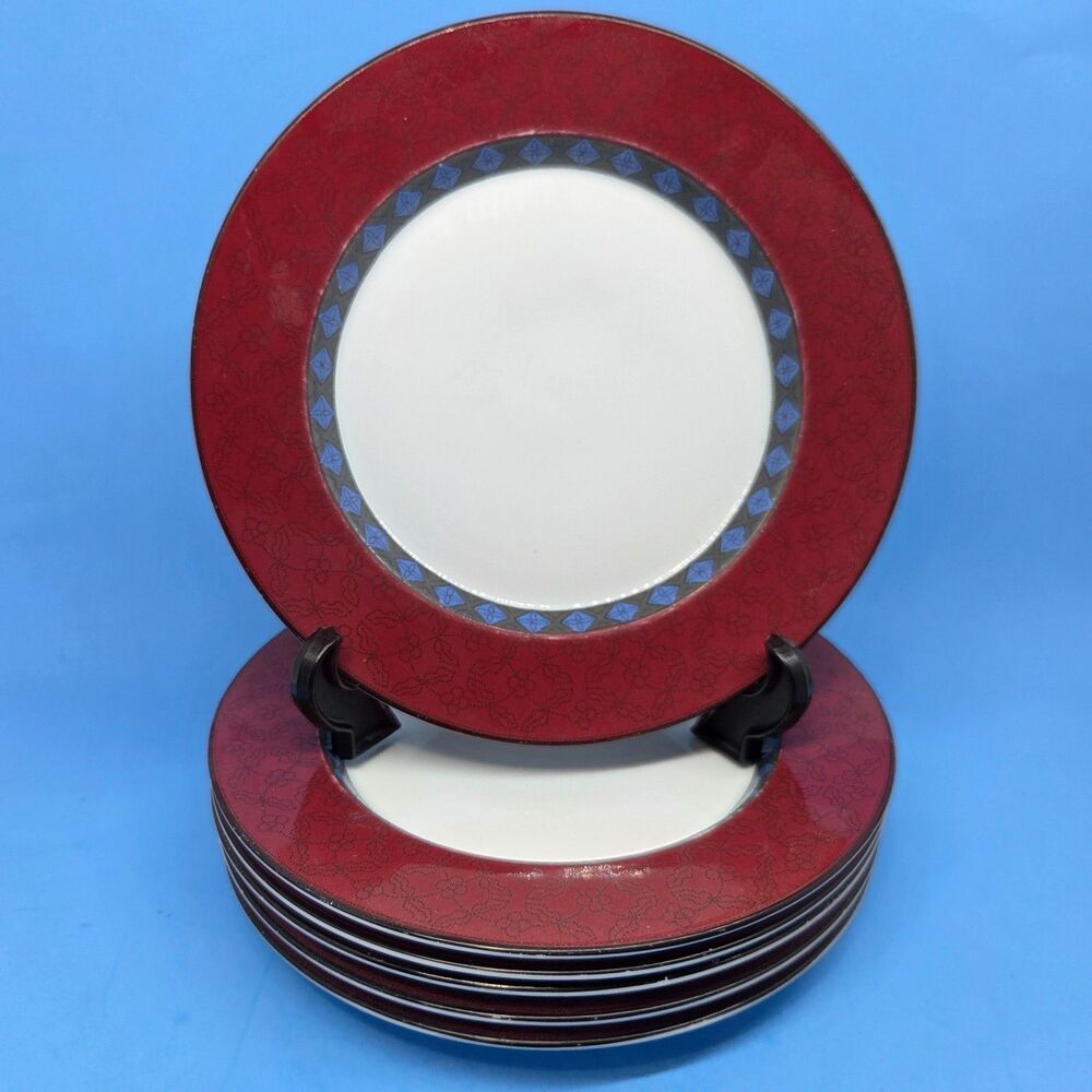 Dansk Quiltings "RUBY FLOWERS" Set Of 6 Multicolored 8 3/4" Salad Plates GUC